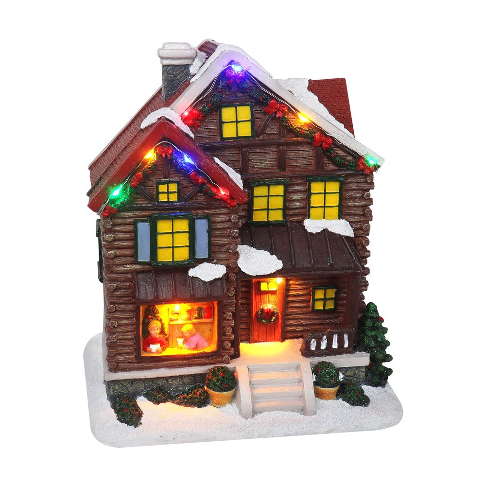 Christmas Village Log Cabin Tabletop Display - Pre-lit LED Musical Snow Village Houses - Perfect Addition to Your Christmas Indoor Decorations & Holiday Collections