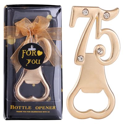 18 Pack 75th Birthday Bottle Opener for Party Favors, Wedding Anniversaries, Souvenirs, Gifts & Table Decorations with Individual Gift Box