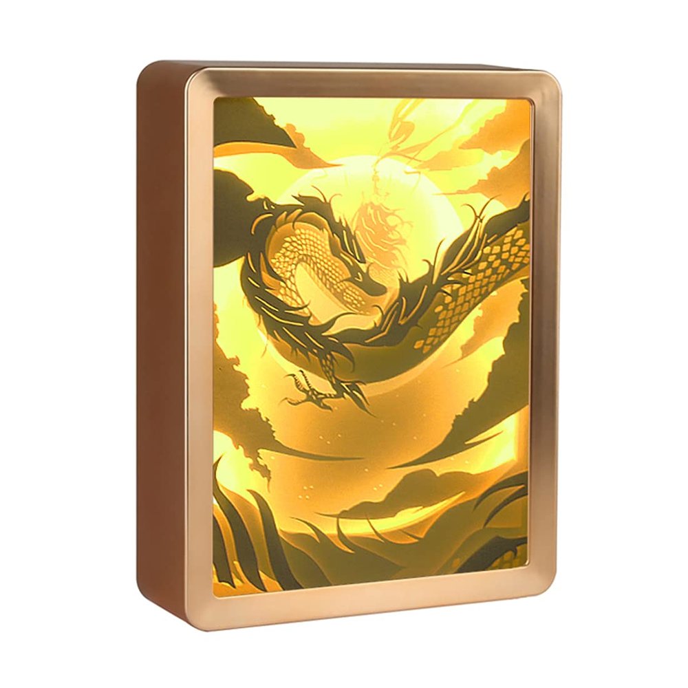 SIWEME Shadow Box Light,Mythical Beast,The Loong Fly in Sky,Phoenix Nirvana,Colorful ABS Frame,Environmentally Special Paper (gold1)