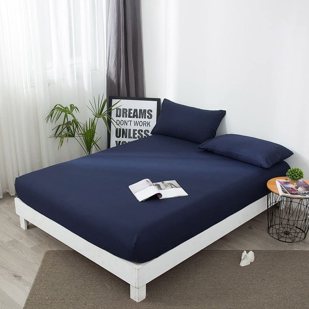XSlive King Fitted Sheet Only,Waterproof Breathable Fitted Sheet Bed Cover,Deep Pocket Up to 12 Inch,Wrinkle Resistant,Non-Slip,Snug Fit for Mattress (Navy,King)