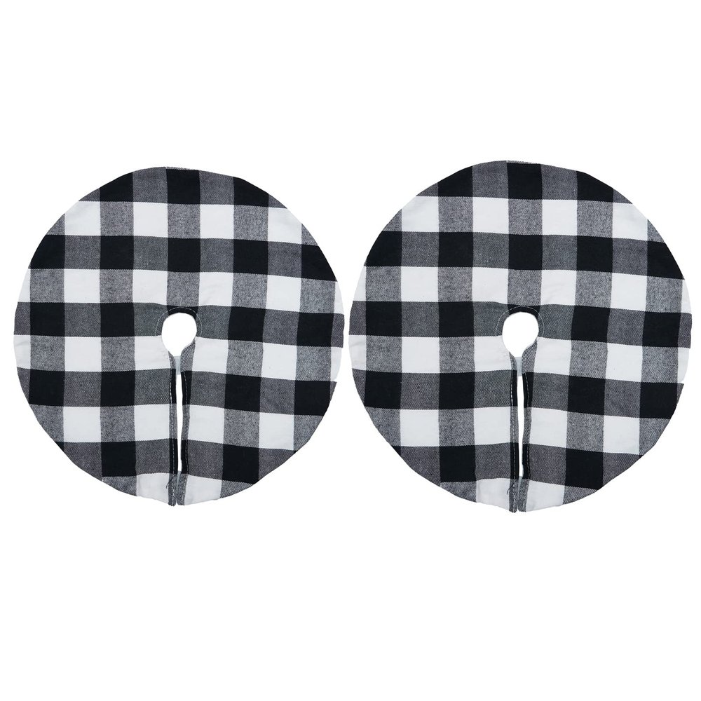 2 Pack Christmas Tree Skirt Decorations 15 Inch Mini Xmas Tree Skirt, Buffalo Plaid Tree Skirt for Family Christmas Party Holiday Decoration