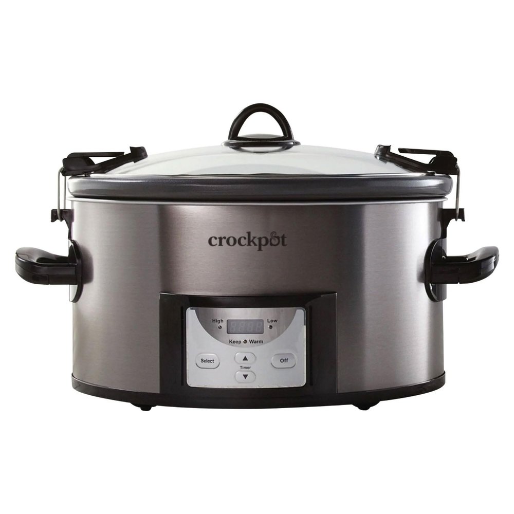 Crock Pot 7-qt Nonstick Ceramic Coating Cook & Carry Programmable Easy-Clean Slow Cooker Stainless Steel