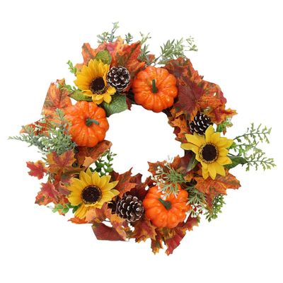 VOSAREA Wreath Plant Garland Hanging Thanksgiving Decorations Maple Leaves Pumpkin Garland Harvest Decoration Fake Flower Garland Hanging Party Decor Fake Garland Autumn Ornament Rattan