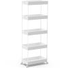 SPACEKEEPER 5-Tier Storage Cart Organizer Rolling Utility Cart, Mobile Shelving Unit Slide Out Storage Shelves for Kitchen Living Room Bathroom Laundry Room & Dressers, White view 1