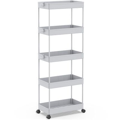 SPACEKEEPER 5-Tier Rolling Cart, Bathroom Storage Organizer Utility Cart, Mobile Shelving Unit Slide Out Shelves for Kitchen Living Room Laundry Room & Dressers,Gray