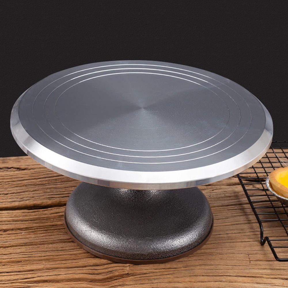Aluminium Alloy Rotating Cake Turntable 10" 12" 14" Turntable Ring, Three-segment Circular Scale, With Non-Slipping Rubber Bottom, Revolving Cake Stand, Cake Decorating Supplies