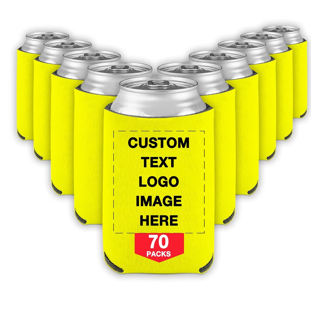 70 PCS Custom Beer Can Cooler Sleeves Bulk Personalized Insulated Beverage Bottle Holder with Logo Image Text for Wedding Birthday Party
