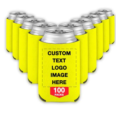 100 PCS Custom Beer Can Cooler Sleeves Bulk Personalized Insulated Beverage Bottle Holder with Logo Image Text for Wedding Birthday Party