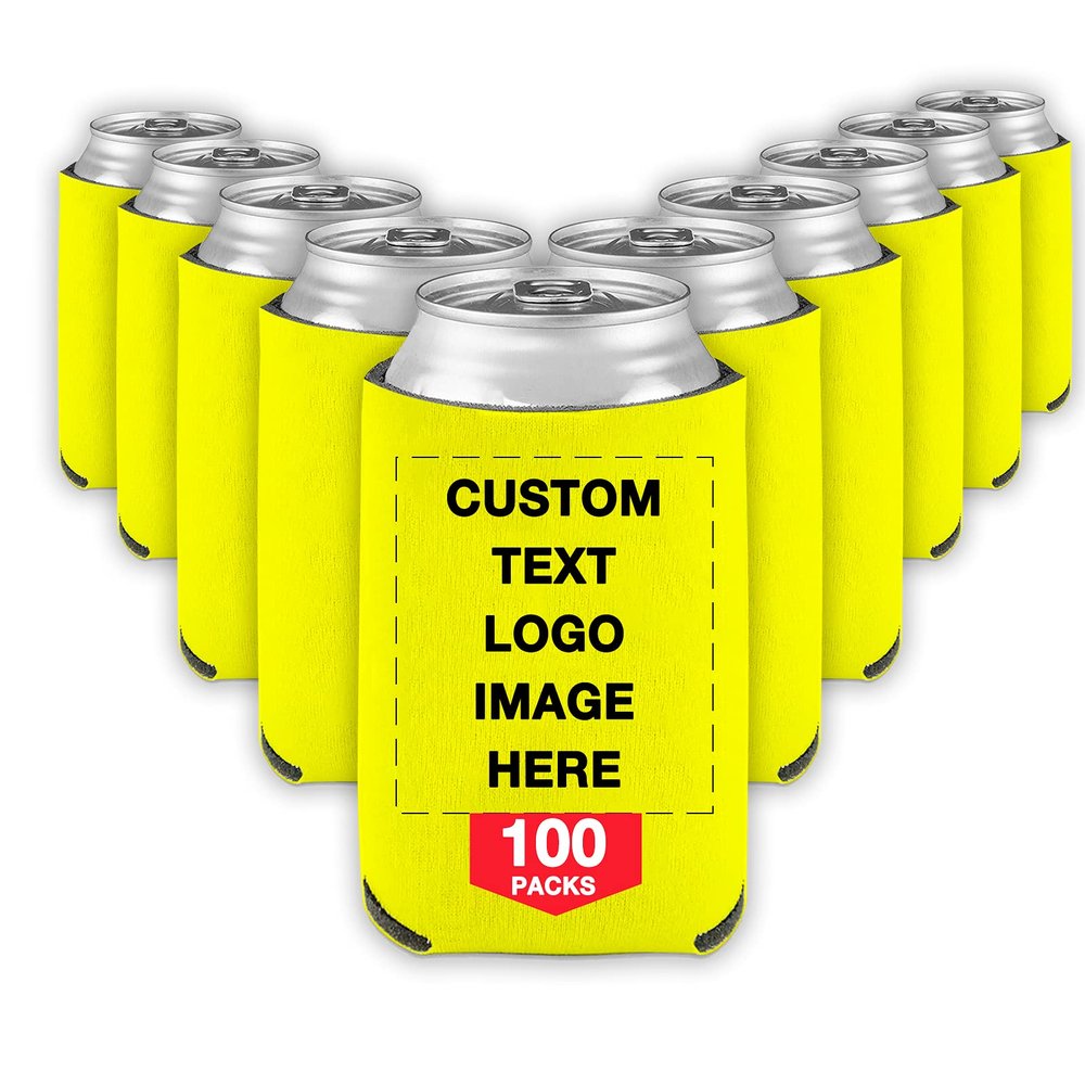 100 PCS Custom Beer Can Cooler Sleeves Bulk Personalized Insulated Beverage Bottle Holder with Logo Image Text for Wedding Birthday Party