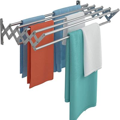 GXFWJD Bathroom Wall Mounted Clothes Drying Rack Stainless Steel Accordion Retractable Drying Rack for Laundry Room/Bathroom Tower Towel Rack Towel Holder (Color : Silver, Size : 100cm)