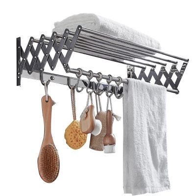GXFWJD Bathroom Drying Rack Fold Away Racks Accordion Towel Rack Stainless Steel Wall Mounted Laundry Drying Rack Easy to Install Design (Color : Silver, Size : 90cm)
