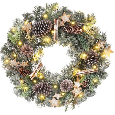 Briful Christmas Wreaths for Front Door 20in Christmas Wreath with Pinecone Wood Stars Artificial Hanging Wreath for Xmas Home Wall Mantle Indoor/Outdoor Porch Decor