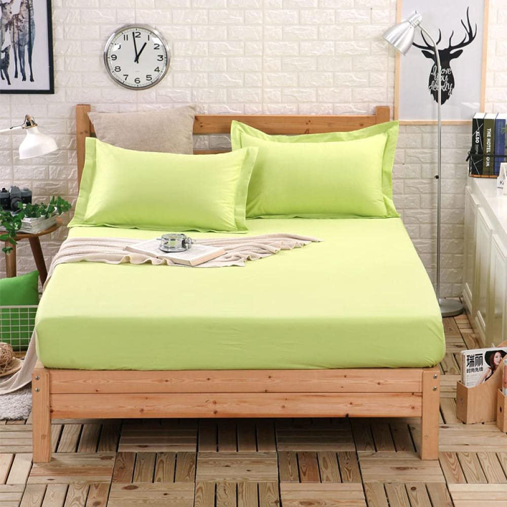 CFYCYHDZHT Bedding Best for Hotel Home Pure Cotton Solid Color Soft Fitted Sheets, Bedroom Hotel Homestay Single Double King Mattress Topper Green 90190cm