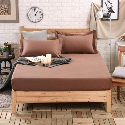 CFYCYHDZHT Full Fitted Sheet Pure Cotton Solid Color Soft Fitted Sheets, Bedroom Hotel Homestay Single Double King Mattress Topper Brown 150190cm