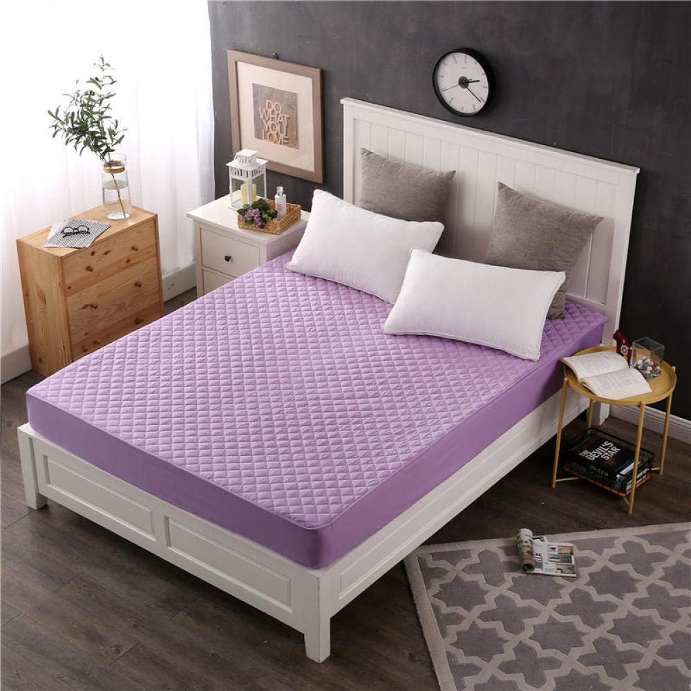 CFYCYHDZHT Breathable Lux Bed Sets Thick Cotton Mattress Cover, Non Slip Warmth Solid Color Mattress Top Hat for Single Double King Size Bed Purple 200cm220cm