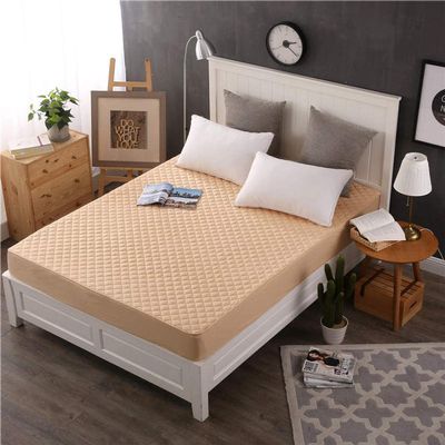 CFYCYHDZHT Bedsheet Set Thick Cotton Mattress Cover, Non Slip Warmth Solid Color Mattress Top Hat for Single Double King Size Bed Camel 120cm200cm