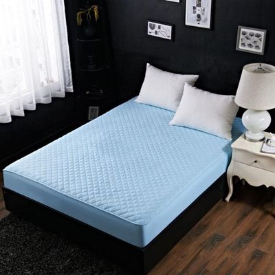 CFYCYHDZHT Cool and Breathable Sheet Thick Cotton Mattress Cover, Non Slip Warmth Solid Color Mattress Top Hat for Single Double King Size Bed Sky Blue 90cm200cm