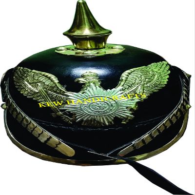 KEW HANDICRAFTS Prussian Helmet German Leather Pickelhaube Helmet with Brass Chinstrap-Z1