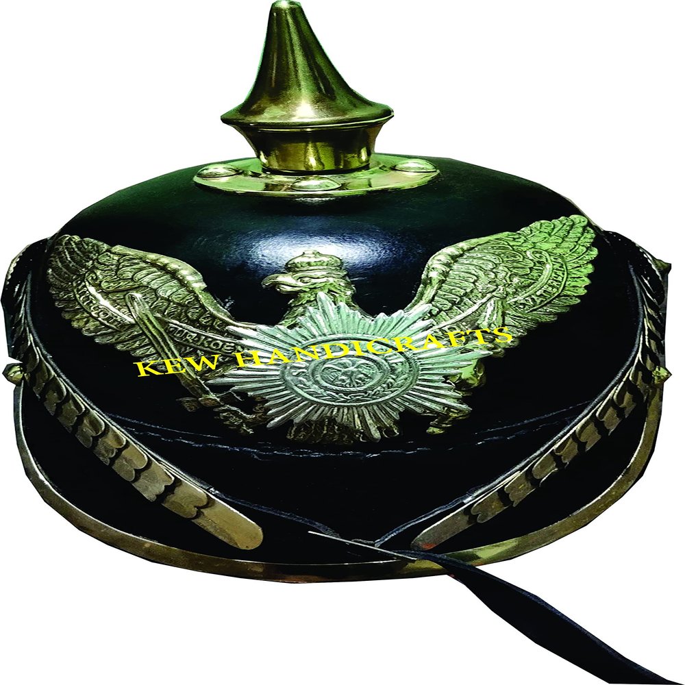 KEW HANDICRAFTS Prussian Helmet German Leather Pickelhaube Helmet with Brass Chinstrap-Z1