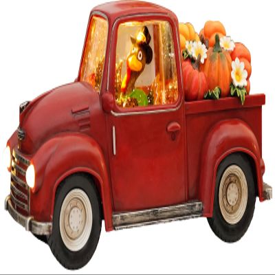 Thanksgiving Truck Snow Globe, 11.3" Large Size Vintage Fall Pumpkin Truck Decor, Autumn Harvest Pickup Truck Thanksgiving Decorations