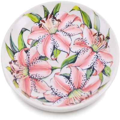 Polmedia Polish Pottery Dessert Plate UNIKAT - Pink Lily Pattern Handmade in Boleslawiec Poland + Certificate of Authenticity