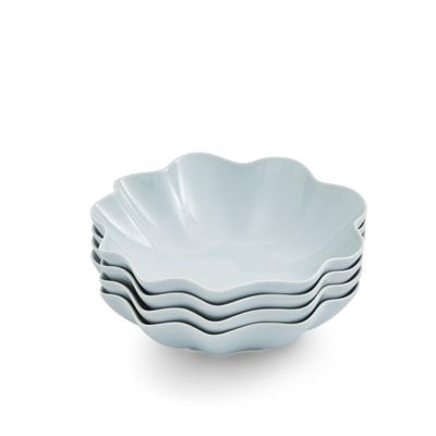 Portmeirion Sophie Conran Floret Pasta Bowls, Set of 4  9" Stoneware Bowls with Textured Floral Pattern for Pasta, Soup & Salad, Easy-Care Durable Serving Dishes, Robins Egg (Blue)