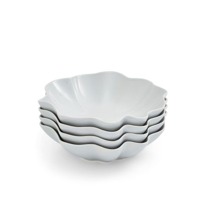 Portmeirion Sophie Conran Floret Stoneware Pasta Bowls 9 Inch- Set of 4 - Dishwasher & Microwave Safe Great Kitchen Home Use for Serving Soup Salad & More, Dove Grey