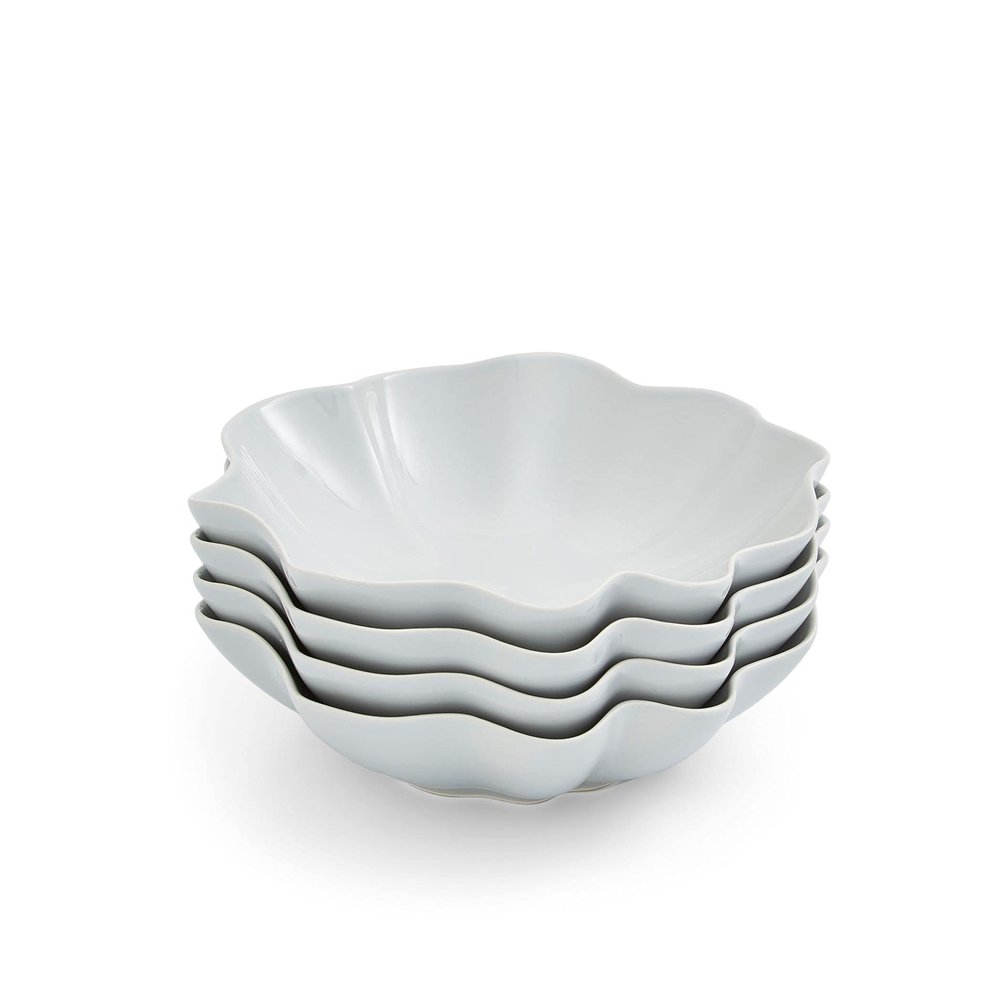 Portmeirion Sophie Conran Floret Stoneware Pasta Bowls 9 Inch- Set of 4 - Dishwasher & Microwave Safe Great Kitchen Home Use for Serving Soup Salad & More, Dove Grey