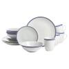 10 Strawberry Street Caf Stripe 16 Piece Coupe Dinnerware Set, Blue view 1