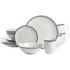 10 Strawberry Street Caf Stripe 16 Piece Coupe Dinnerware Set, Black view 1