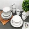 10 Strawberry Street Caf Stripe 16 Piece Coupe Dinnerware Set, Black view 3