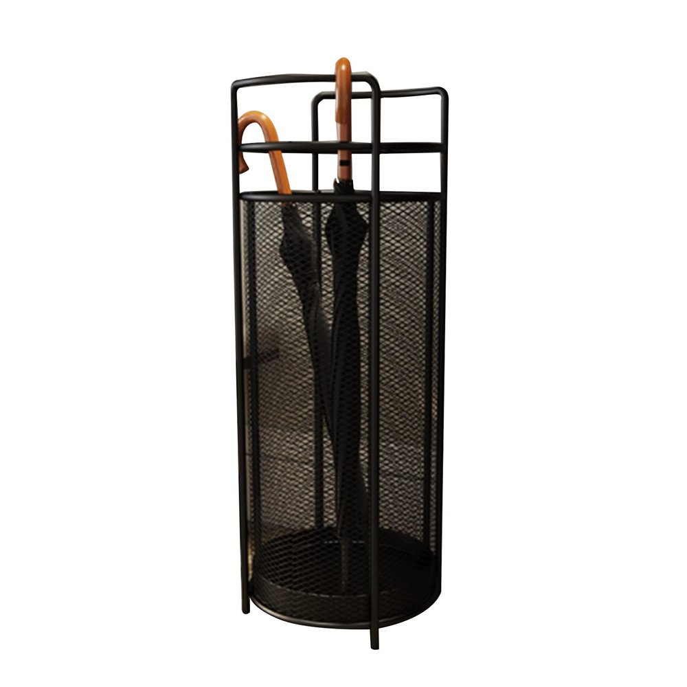 Umbrella Racks WXYZ Long and Short Umbrella Stand, Metal Wrought Iron Hollowout Umbrella Barrel, with Removable Drip Tray, 27x70cm (Color : Black)