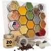 Magnetic Empty Small Hexagon Glass Spice Jars 20 Sets With Lids, Shaker, Board, Labels - DIY Spice Tins/Rack for Refrigerator, Fridge, Cabinet, Wall Mount view 1