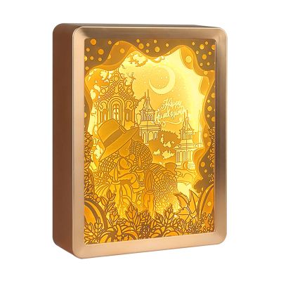 SIWEME 3D Paper Carving Light Boxes Happy Thanksgiving 3D Paper Cut Light Creative Shadow Box Living Room Decor LED Night Light