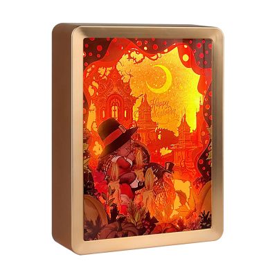SIWEME 3D Paper Carving Light Boxes Happy Thanksgiving 3D Paper Cut Light Creative Shadow Box Living Room Decor LED Night Light