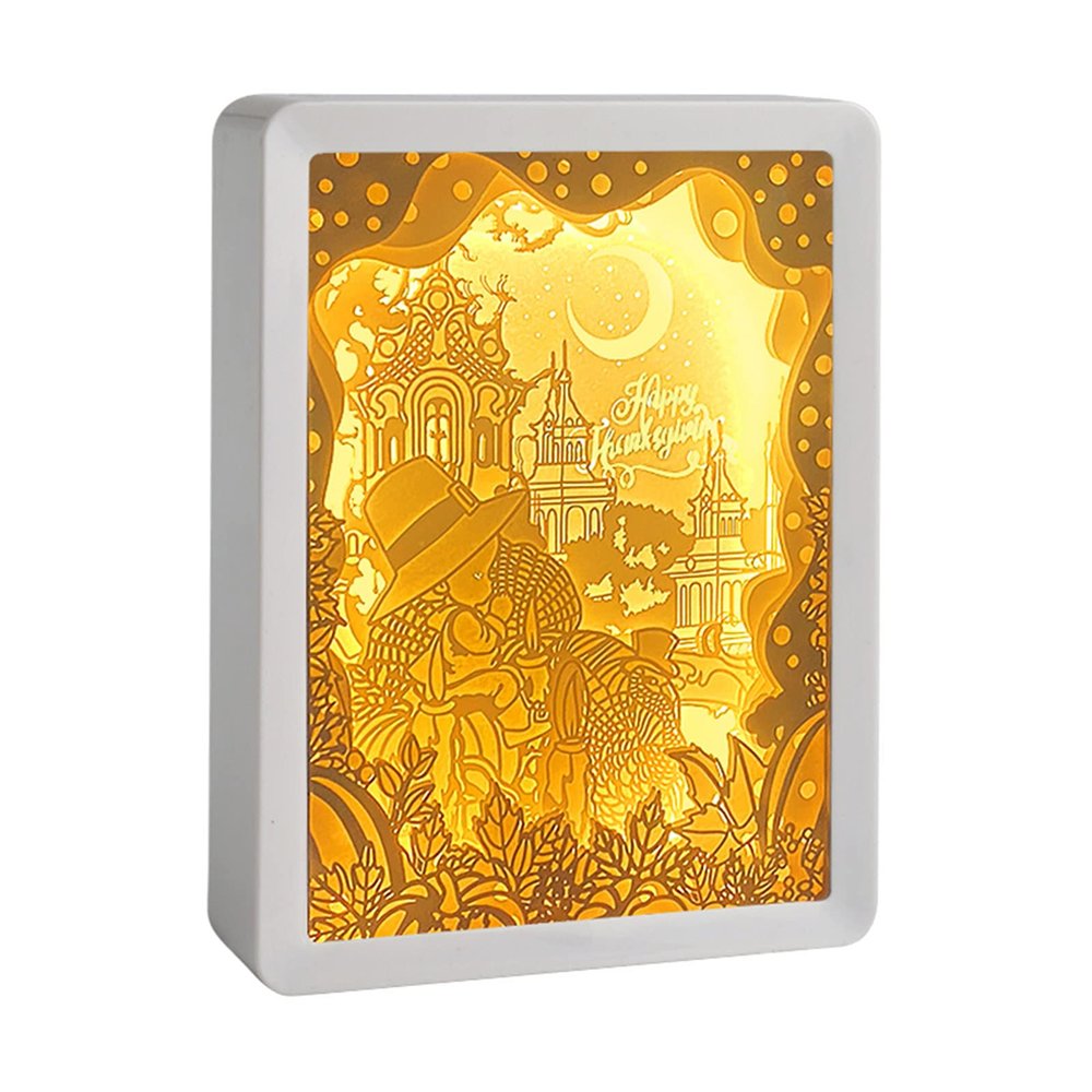 SIWEME 3D Paper Carving Light Boxes Happy Thanksgiving 3D Paper Cut Light Creative Shadow Box Living Room Decor LED Night Light