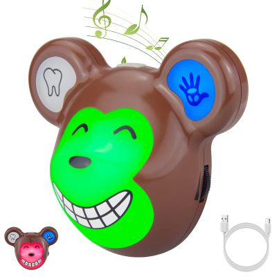 LUXSWAY Cute Animal Toothbrushing Timer for Kids with Musical Volume, 2 Minute Kid Timer for Teeth, 20 Seconds Wash Hand for Kids Training, Rechargeable Colored Led Light Visual- Monkey