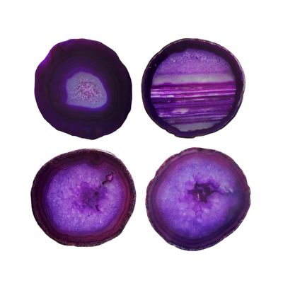 4pcs Agate Coaster for Drinks Purple Irregular Crystal Coasters Dyed with Rubber Bumpers for Coffee Wine or Bar Glasses 4-5"