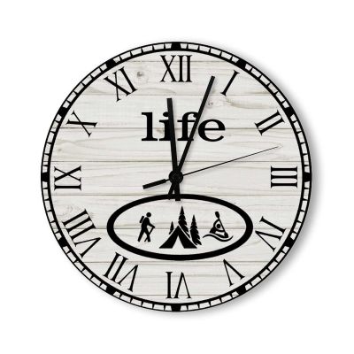 Hiking Camping Ship Oval Round Wall Clock Camping Adventure Lovers Ticking Silent Wood Hanging Watch Easy to Read for Bederoom Kitchen Birthday Gift Housewarming Gift Home Decro