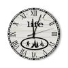 Hiking Camping Ship Oval Round Wall Clock Camping Adventure Lovers Ticking Silent Wood Hanging Watch Easy to Read for Bederoom Kitchen Birthday Gift Housewarming Gift Home Decro view 1