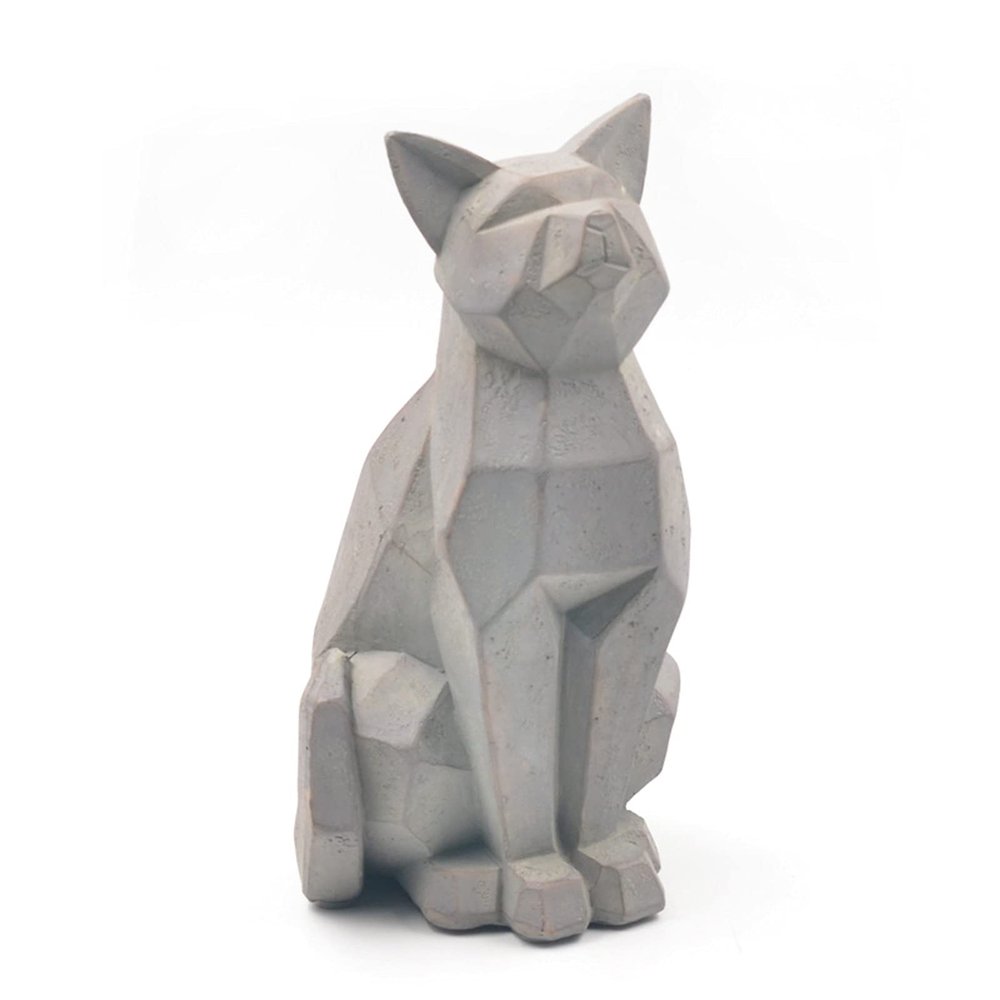 Abstract Resin Cat Sculpture Imitation Cement Elephant Statue Geometric Animal Modern Figurines for Home Office Desk Decoration Gifts (Size : Cat)