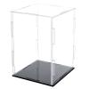 FINGERINSPIRE Acrylic Box with Black Stand and Rubber Band, 4x4x6 inch Cube Clear Acrylic Display Cases for Collectibles, Self-Assembly Dustproof Countertop Box for Toys and Collections view 1
