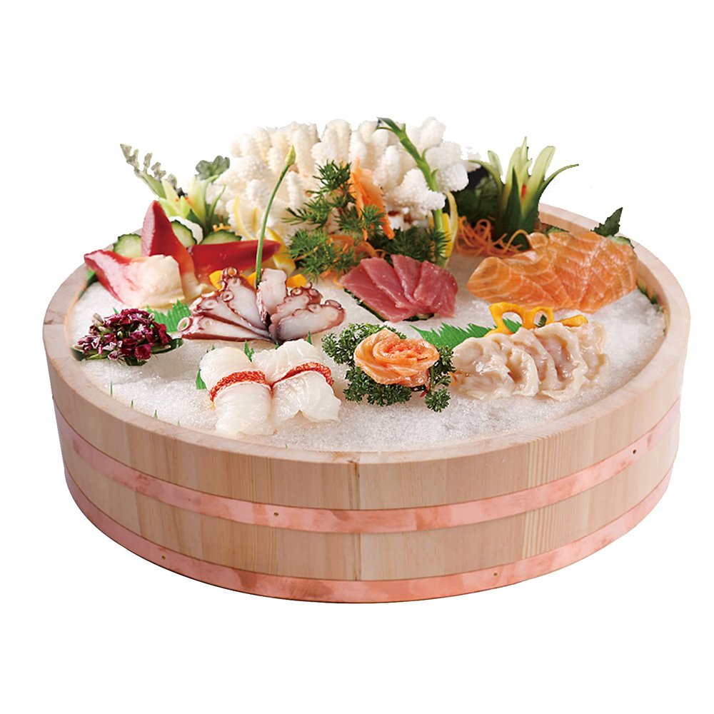 AIZYR Japanese Wooden Sushi Hangiri Rice Mixing Bowl, Sushi Oke Rice Mixing Tub Sushi Accessory for Restaurant Home Kitchen,66 * 16cm
