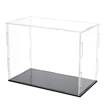 FINGERINSPIRE Acrylic Box with Black Stand and Rubber Band 7.8x4x5.9inch Cube Clear Acrylic Display Cases for Collectibles, Self-Assembly Dustproof Countertop Box for Toys and Collections