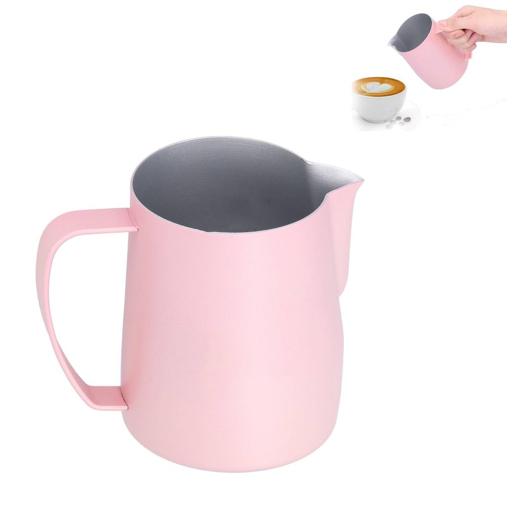 21oz Milk Frothing Pitcher, Stainless Steel Pink Milk Steaming Pitcher Latte Art Creamer Cup for Barista Coffee Bar