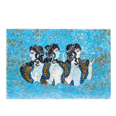 Ancient Greek Minoan Wall Painting Ladies in Blue Small Handmade Decoration Gift 4 Inches