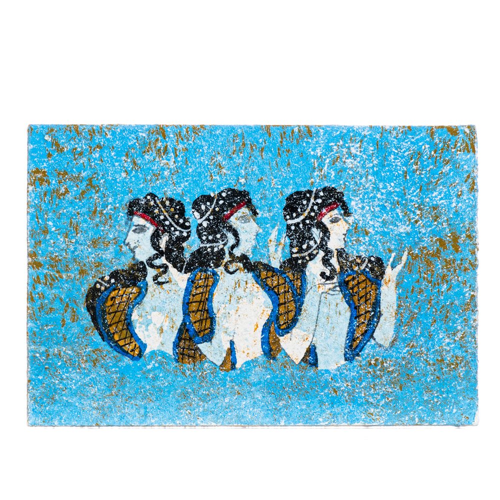 Ancient Greek Minoan Wall Painting Ladies in Blue Small Handmade Decoration Gift 4 Inches