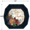 Beistle Fall Thanksgiving Dessert Plates 16 Pack Navy Border Plates with Gold Foil Gather Together Design, Pumpkin and Foliage Print for Autumn Gatherings and Holiday Table Settings, 6" x 7" view 3