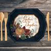 Beistle Fall Thanksgiving Dessert Plates 16 Pack Navy Border Plates with Gold Foil Gather Together Design, Pumpkin and Foliage Print for Autumn Gatherings and Holiday Table Settings, 6" x 7" view 4