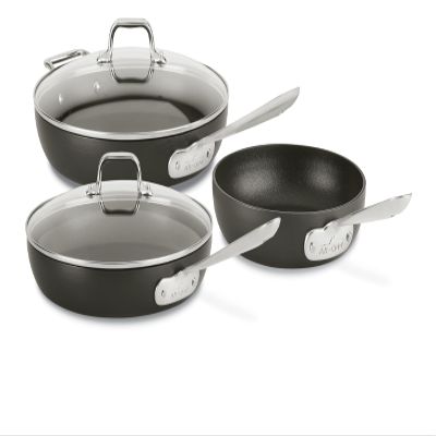 All-Clad HA1 Hard Anodized Nonstick Fry Pan Set  3-Piece Cookware, 8", 10", 12" Skillets with Lid, Induction Compatible, Oven Safe to 500F, Lid Safe to 350F, Black